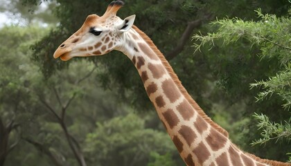 A Giraffe With Its Neck Twisted To Reach Leaves