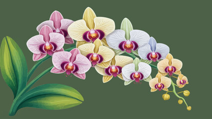 Exquisite Orchid Blooms: Vibrant Vector Collection
