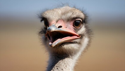 An Ostrich With Its Feathers Rustling In The Breez - obrazy, fototapety, plakaty