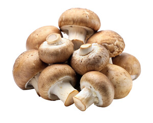 Fototapeta premium Pile of champignon mushrooms isolated on transparent background. Vegetarian food.