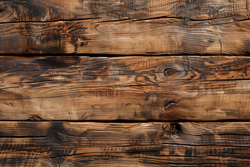 A wooden surface with a grainy texture. The wood is brown and has a natural look. The surface is rough and uneven, giving it a rustic appearance - obrazy, fototapety, plakaty