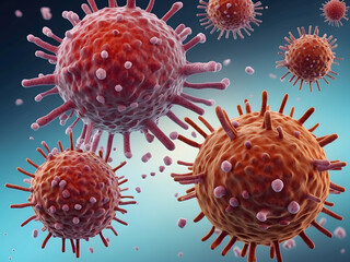 Illustration of virus-cell, cancer cells, T-cells and molecules for medical and science concept background