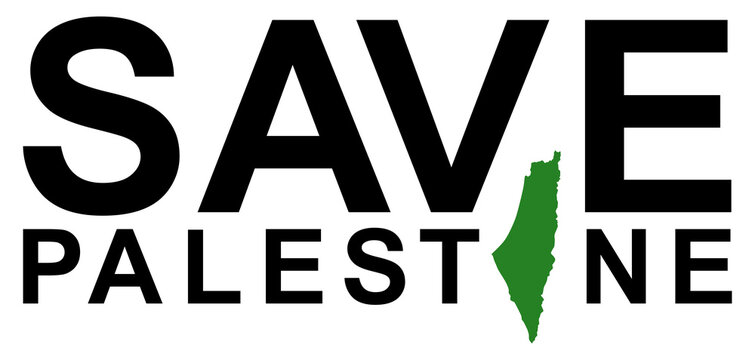 Text Illustration About 'SAVE PALESTINE', can use for Poster, Banner, Sticker, T-Shirt, Cover, Logo Gram, or Graphic Design Element. Format PNG