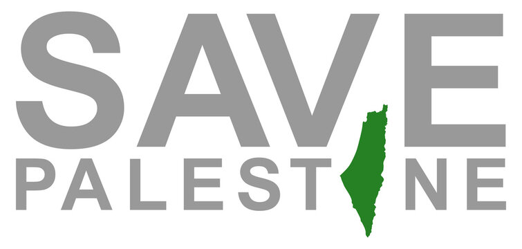 Text Illustration About 'SAVE PALESTINE', can use for Poster, Banner, Sticker, T-Shirt, Cover, Logo Gram, or Graphic Design Element. Format PNG