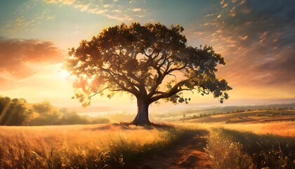 sunset in the field Tree