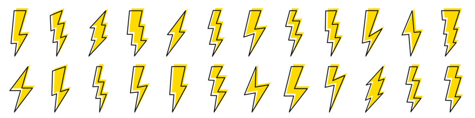 Lightning icon set. Lightning bolt icons collection. Vector illustration.