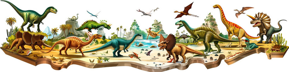Dinosaur World Map: Educational Map for Exploring the World of Dinosaurs. Isolated Premium Vector. White Background 