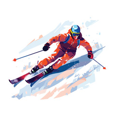 Mountain skier top view. Flat style illustration. f