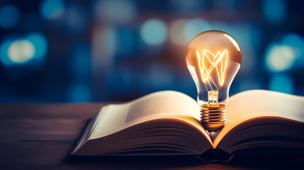 Light bulb and books, online education, concept, innovation concept