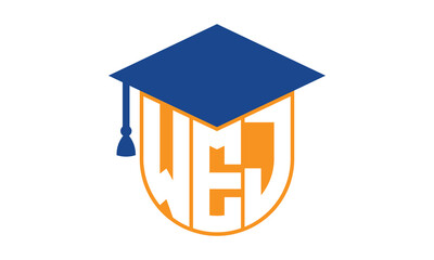 WEJ initial letter academic logo design vector template. school college logo, university logo, graduation cap logo, institute logo, educational logo, library logo, teaching logo, book shop, varsity - obrazy, fototapety, plakaty