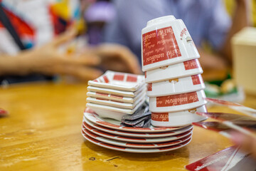 The background of food that is put in a wooden container (dim sum) containing vegetables, pork, flour Used to make, a menu that requires steaming stoves for good taste, delicious to eat