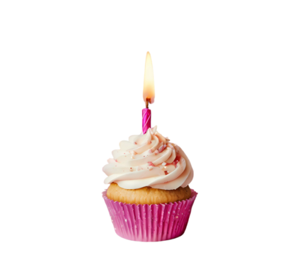 birthday cupcake with candle isolated on transparent background PNG high quality 