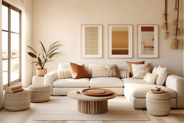 Boho interior design of modern living room, home. - 766679112