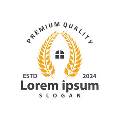 Wheat Grain Rice Logo, Simple Design Organic Vector Illustration Icon Template