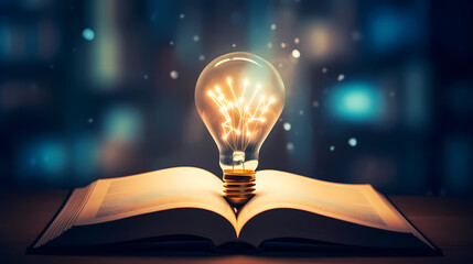 Light bulbs popping out of books as inspiration and innovative ideas