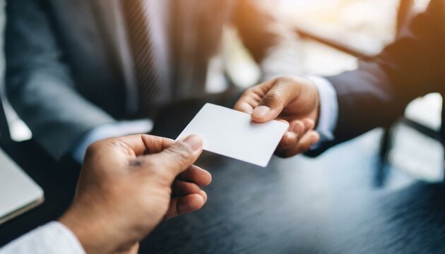 Business Card being offered for Exchange - Business Card Mockup for Personal Promotion - Business Deal in Office Environment