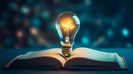 Light bulbs popping out of books as inspiration and innovative ideas