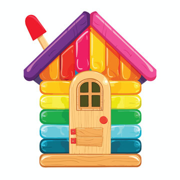 Rainbow color popsicle stick house for kids game. S