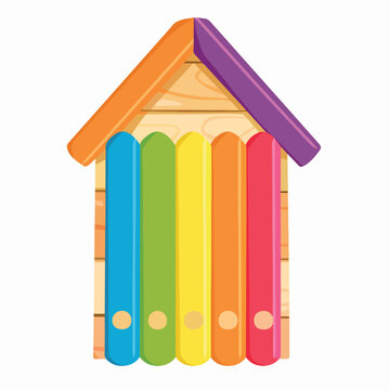 Rainbow color popsicle stick house for kids game. S