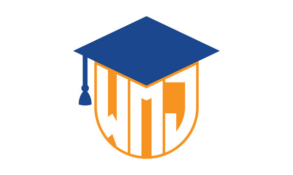 WMJ initial letter academic logo design vector template. school college logo, university logo, graduation cap logo, institute logo, educational logo, library logo, teaching logo, book shop, varsity