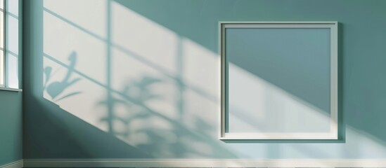 Mockup of a realistic metal frame for large landscape A3 and A4 pictures, with a light window shadow overlay effect on the wall. It has a simple, clean, modern, and minimal design,