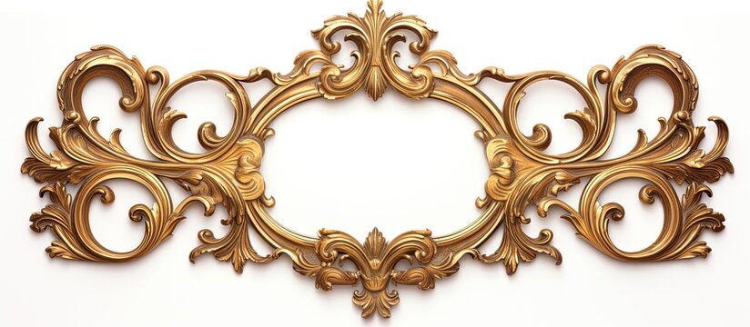 A close up of a shiny gold frame placed on a plain white background, ready for displaying artwork or photos