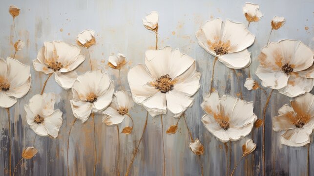 Painting of White Flowers Blooming