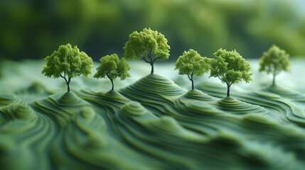 不安定な土地と木々を表現したミニチュア