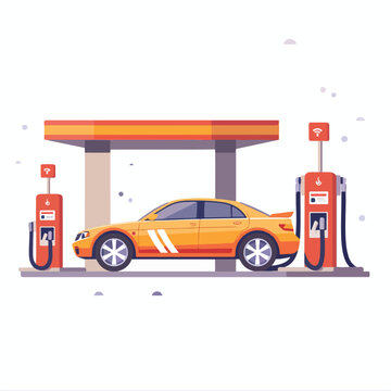 Refuel car at gas station concept flat illustration