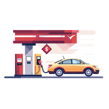 Refuel car at gas station concept flat illustration