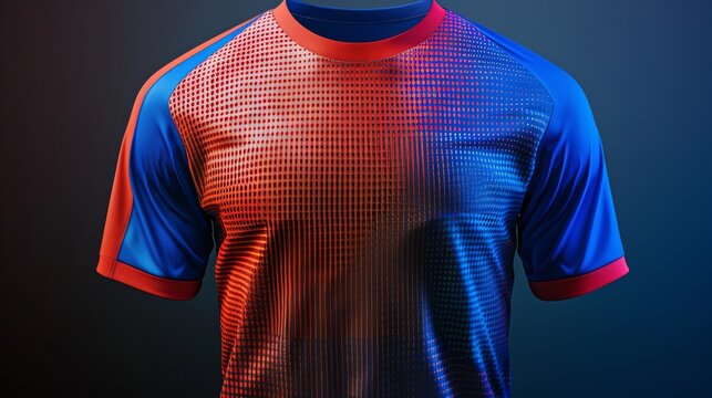 A fabric textile design tailored for sports t-shirts or soccer jerseys, featuring a mockup uniform front view