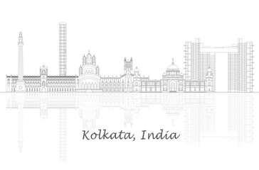Outline Skyline panorama of city of Kolkata, India - vector illustration - 766683349
