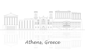 Outline Skyline panorama of city of Athens, Greece - vector illustration - 766683352