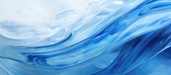 A unique artwork featuring a blend of blue and white hues, with a flowing wave of liquid adding a dynamic element to the composition