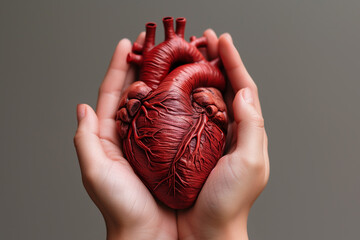 心臓のモデルを持つ女性の手「AI生成画像」