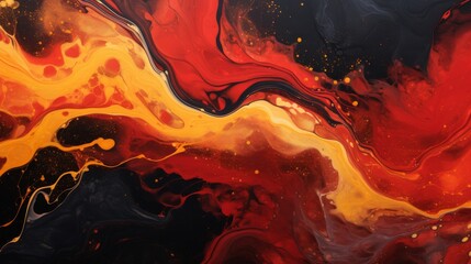 Artwork Showcasing Vibrant Red and Yellow Paint Swirls