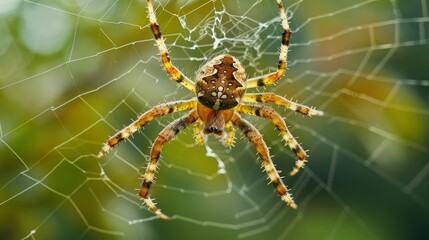 Fototapeta premium A close-up view of a spider spinning its web AI generated illustration