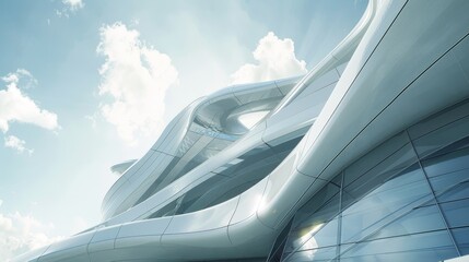 Fototapeta premium A futuristic and avant-garde design in a close-up of a corporate building AI generated illustration