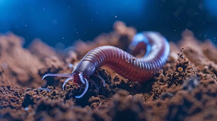A macro shot of an earthworm wriggling through dirt    AI generated illustration - obrazy, fototapety, plakaty
