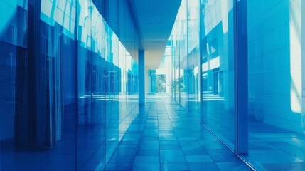 Abstract modern business architecture Fragment of modern architecture walls made of glass and concrete Blue tonal filter photo   AI generated illustration