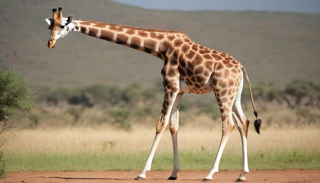 A Giraffe With Its Long Legs Stretching Out