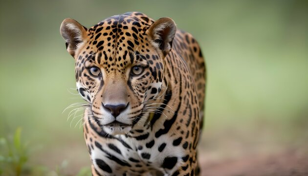 A Jaguar With Its Ears Pricked Up Alert To Its Su