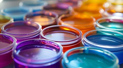 A close up of a bunch of different colored jars sitting on top of each other, AI - Powered by Adobe