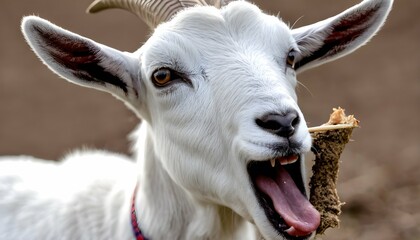 A Goat With Its Mouth Open Chewing Cud Upscaled 9 - obrazy, fototapety, plakaty
