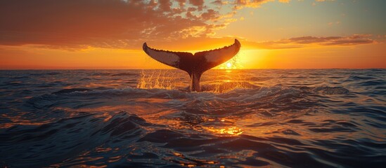 humpback whale fluking tail - obrazy, fototapety, plakaty