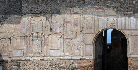 A Decorated Roman wall in ancient Pompeii, Italy
