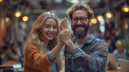 Two happy friendly diverse professionals