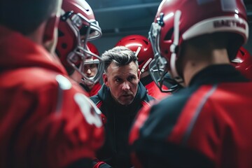 Team Meeting: Coach and Players Strategizing Game Plan and Training Schedule with Focus on Teamwork and Communication. Concept Team Building, Strategy, Communication Skills, Training, Goal Setting