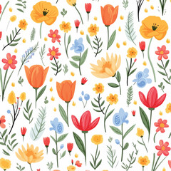 Fototapeta na wymiar Summer flowers seamless pattern. flat vector illust