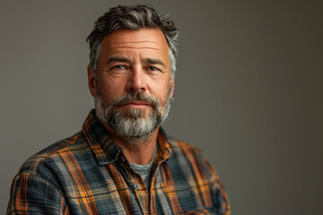 Fototapeta premium Pensive Mature Man with Salt-and-Pepper Hair and Beard
